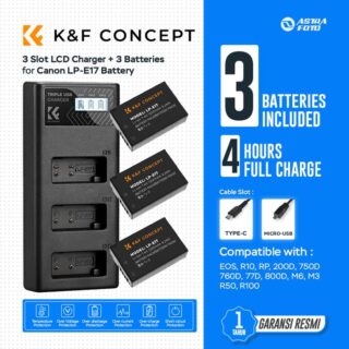 KNF Concept LP-E17 3 Battery Kit + Triple Slot Charger For Canon EOS R10 RP 200D 750D 760D 77D, 800D M6 M3 R100 Baterai K&F Concept