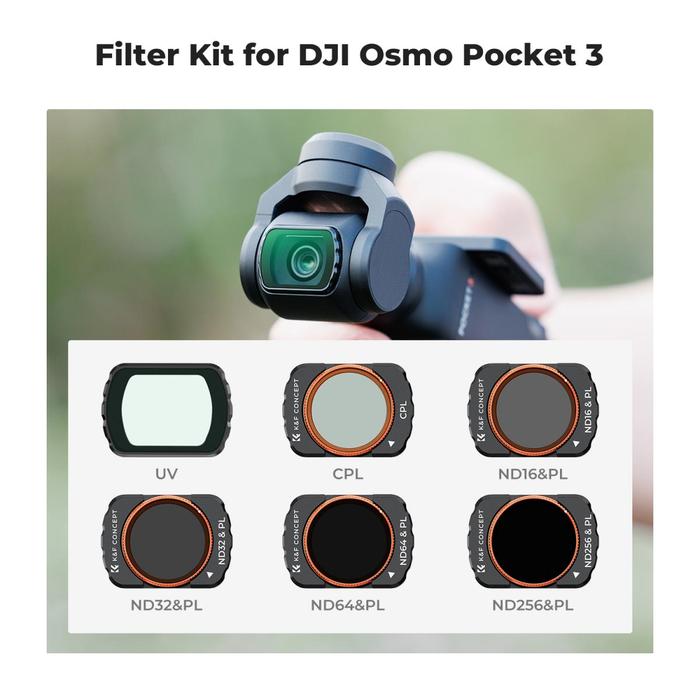 K&F Concept Filter UV + CPL + ND16/PL + ND32/PL + ND64/PL + ND256/PL For DJI Osmo Pocket 3 KNF Concept 6-Pack Filters · 8