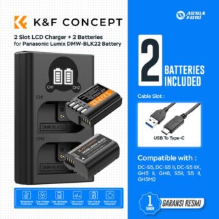 KNF Concept DMW-BLK22 Battery Kit + Dual Charger For Panasonic Lumix DC-S5 DC-S5 II DC-S5 IIX GH5 II GH6 S5II S5 II GH5M2 Baterai K&F Concept