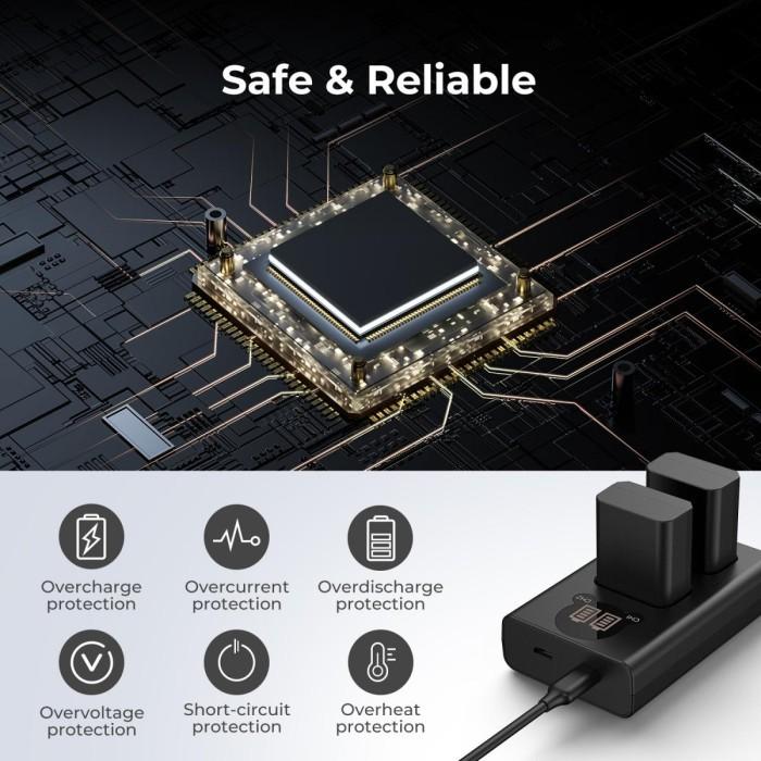 KNF Concept NP-FW50 LCD Dual Smart Charger Type C Fast Charging For Sony A6400 A6000 A5100 A7 II A6300 ZV-E10 · 5