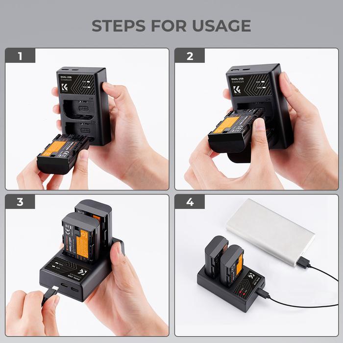 KNF Concept Battery Canon LP-E6 NH 2-Pack With Dual Charger K&F - Charger Only · 5
