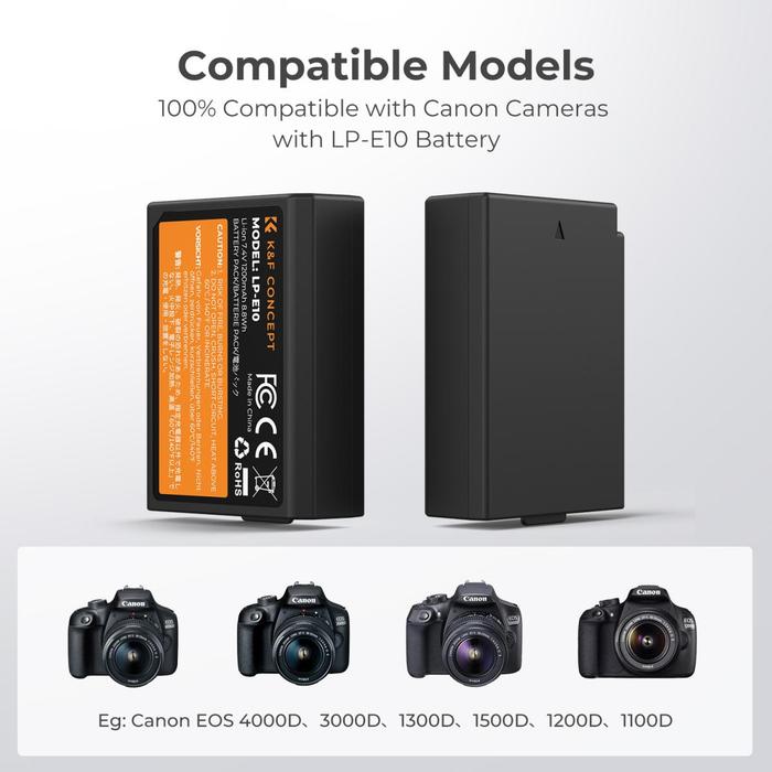 KNF Concept LP-E10 2 Pack Battery & Charger For Canon EOS 1100D 1300D 1500D 1200D X50 1200D K&F Concept - Kit 2 Battery+Charger · 5