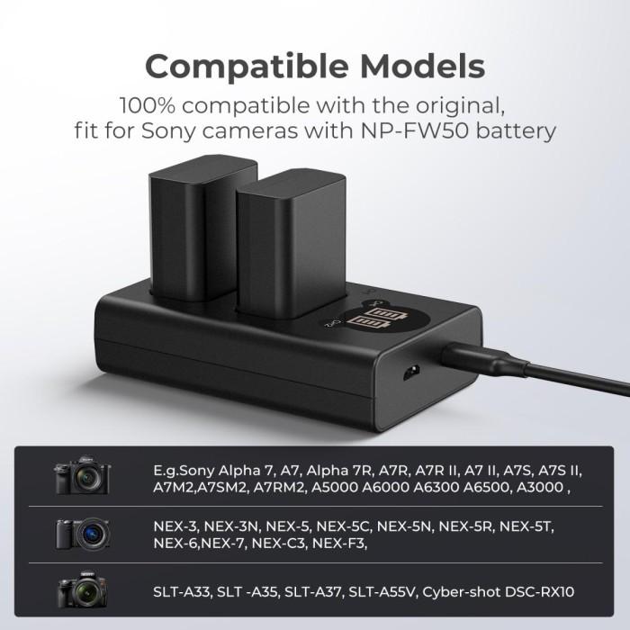 KNF Concept NP-FW50 LCD Dual Smart Charger Type C Fast Charging For Sony A6400 A6000 A5100 A7 II A6300 ZV-E10 · 7