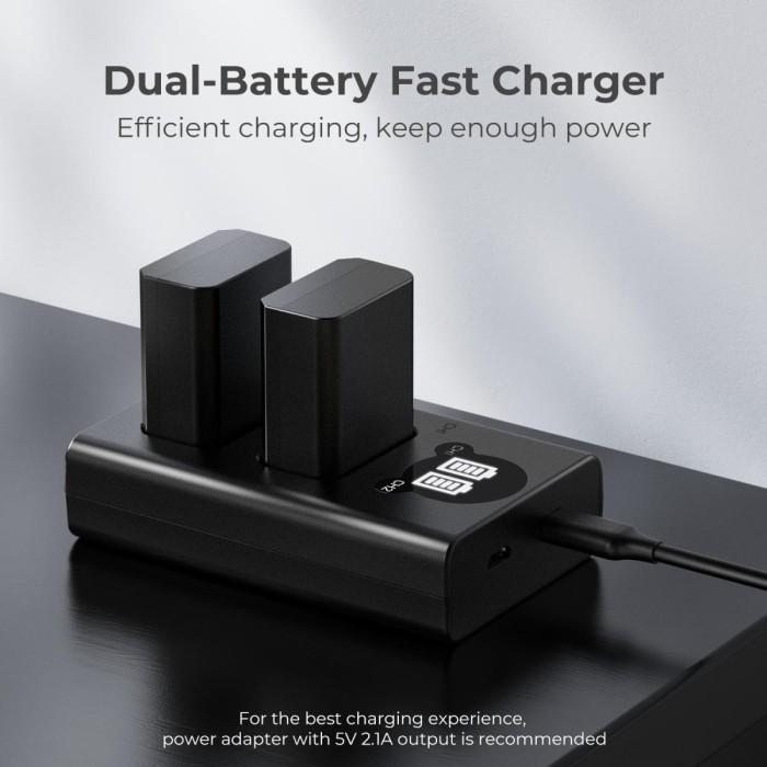 KNF Concept NP-FW50 LCD Dual Smart Charger Type C Fast Charging For Sony A6400 A6000 A5100 A7 II A6300 ZV-E10 · 3