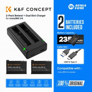 KNF Concept Battery For Insta360 X4 2-Pack Baterai + Dual Slot Charger K&F Concept