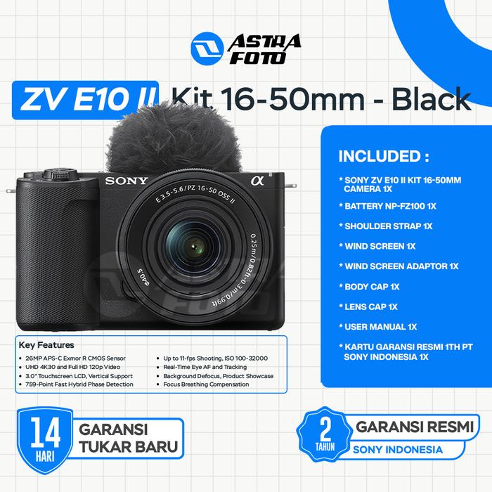 Sony Sony Alpha ZV-E10 II Body Only & Kit 16-50mm II Mark II Kamera Mirrorless - Hitam, Body Only, Standard
