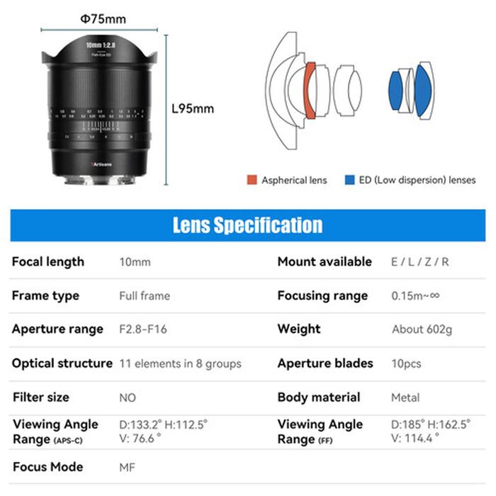 7artisans Photoelectric 10mm f/2.8 II Fisheye Full Frame Lens For Sony E Mount - Leica L - Nikon Z - EOS RF - SONY E · 6