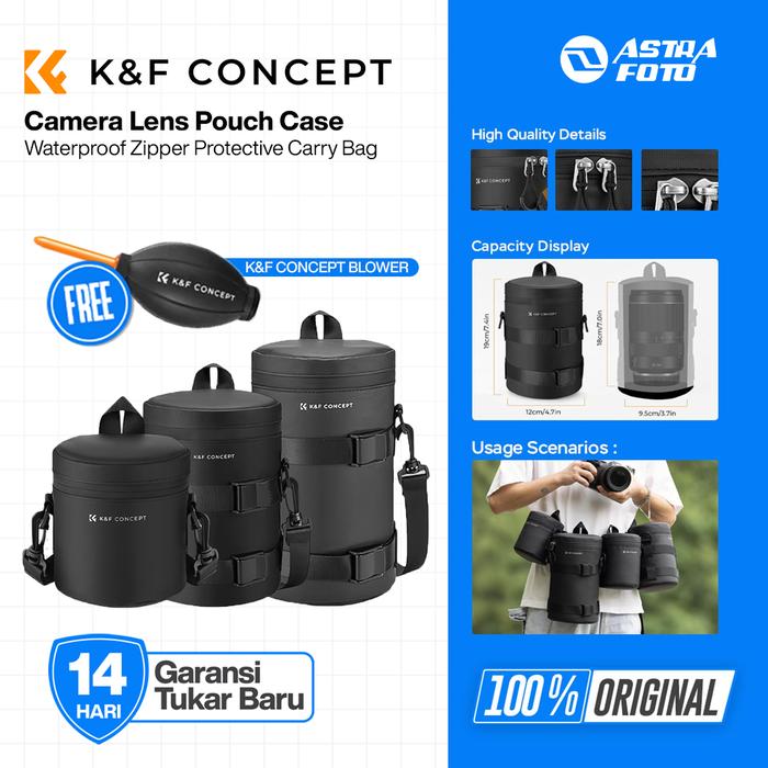 KNF Concept Camera Lens Pouch Case Waterproof Zipper Protective Carry Bag Tas Lensa K&F Concept - Small - Gambar 2
