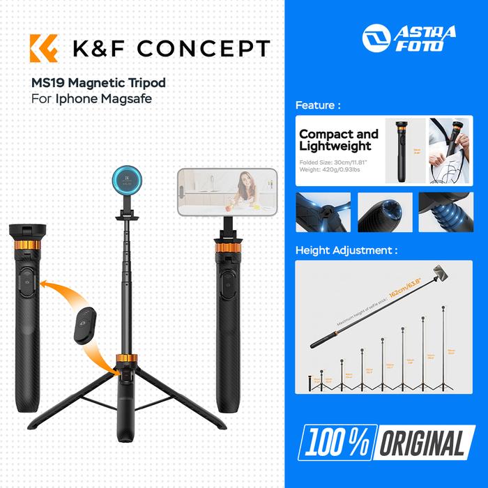 KNF Concept MS19 Magnetic Tripod Selfie Stick with Remote Bluetooth for Iphone 15/14/13/12 Magsafe Series K&F Concept - Hitam · 2