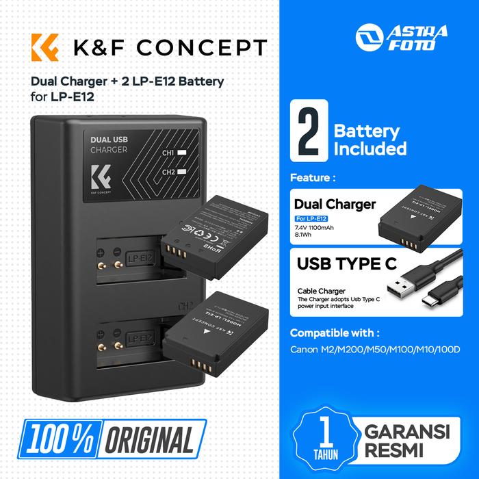 KNF Concept LP-E12 Battery For Canon Baterai & Charger For EOS M50 M100 M200 M10 100D K&F Concept - Kit 2 Battery+Charger · 2