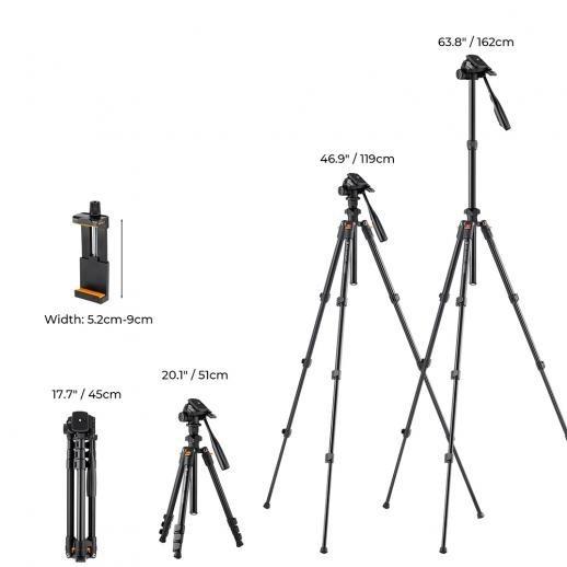 K&F CONCEPT K234A0 KNF Aluminum Tripod Pan Head Video/KF09.115 · 5