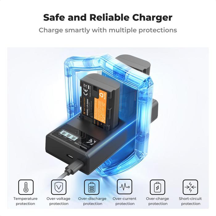 KNF Concept LP-E6NH 3 Slot Fast Charger with LCD For Canon EOS R5, EOS R6, EOS R, EOS 5D Mark IV, 5D Mark III, 5DS, 5DS R, 5D Mark II, 6D Camera K&F Concept - Gambar 5