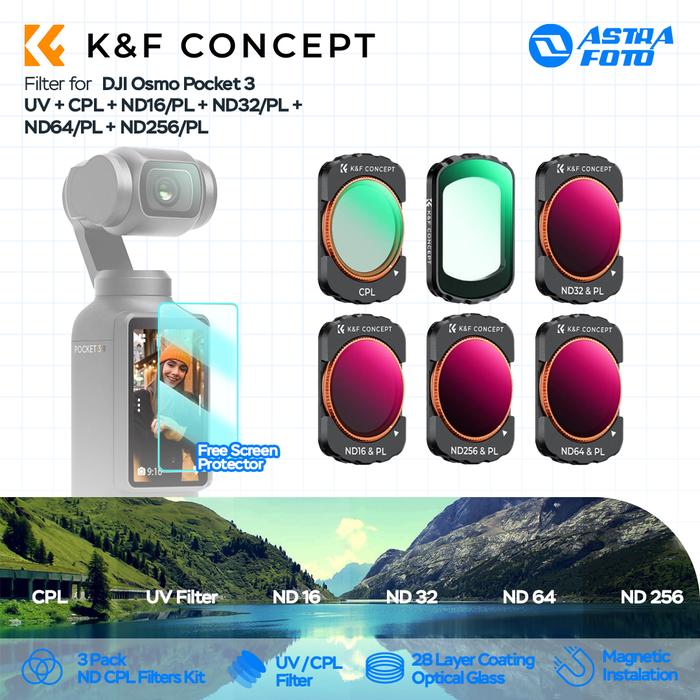 KNF Concept K&F Concept Filter UV + CPL + ND16/PL + ND32/PL + ND64/PL + ND256/PL For DJI Osmo Pocket 3 KNF Concept 6-Pack Filters