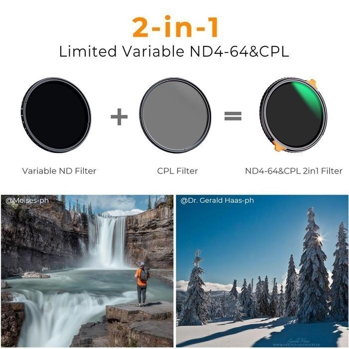 KNF Concept 55mm Filter Nano-X Variable ND4-64 + CPL K&F Filter Lensa · 3