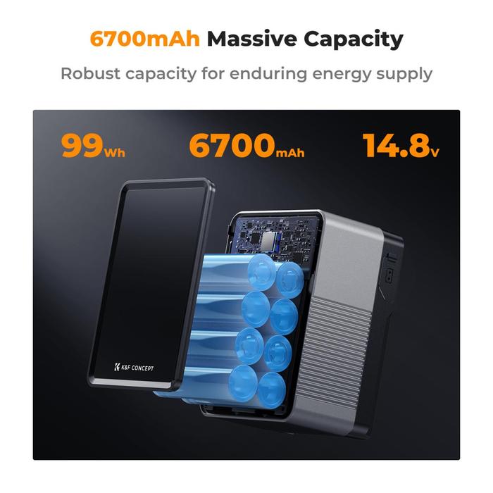 K&F Concept BP-VL99 6700mAh 99Wh V-Mount Battery with PD100W USB-C Fast Charging and Multi-Output Ports, TFT Digital Screen & Emergency Light for Camera, photography light, smartphone, laptop KNF Concept · 4