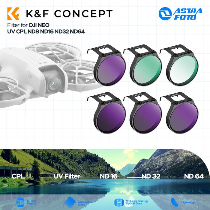 KNF Concept Filter UV CPL ND8 ND16 ND32 ND64 for DJI NEO K&F Concept 6-Pack Drone Filter Set