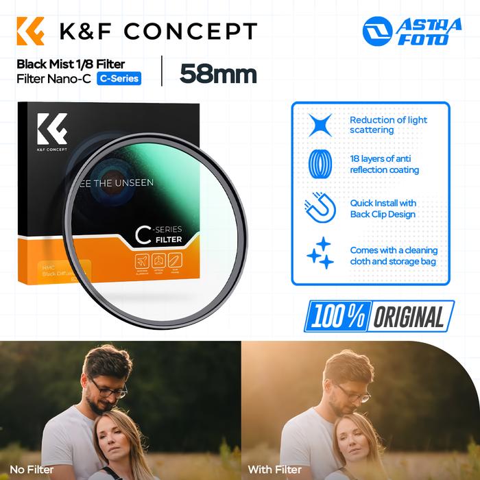 KNF Concept KNF Concept 58mm Lens Filter Nano-C Black Mist 1/8 Filter K&F Concept Black Diffusion