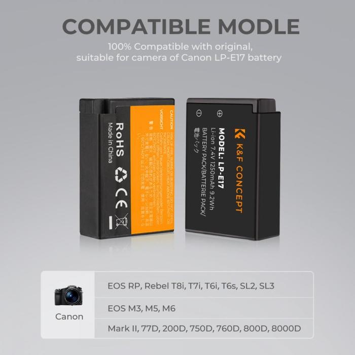 KNF K&F Concept Battery Canon LP-E17 2PCS + Dual Slot Charger LPE17 - Battery Charger · 6
