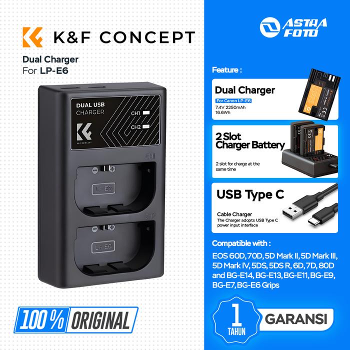 KNF Concept KNF Concept Battery Canon LP-E6 NH 2-Pack With Dual Charger K&F - Charger Only