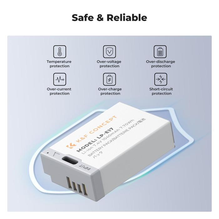 K&F Concept LP-E17 Battery with USB C Fast Charging for Canon EOS RP R10, R8, R50, EOS M3, M5, M6, EOS 200D, 77D, 750D, 760D, 800D, 8000D KNF Concept Baterai LPE17 - 1pc Battery · 6