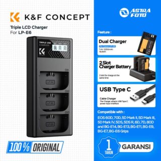 KNF Concept LP-E6NH 3 Slot Fast Charger with LCD For Canon EOS R5, EOS R6, EOS R, EOS 5D Mark IV, 5D Mark III, 5DS, 5DS R, 5D Mark II, 6D Camera K&F Concept