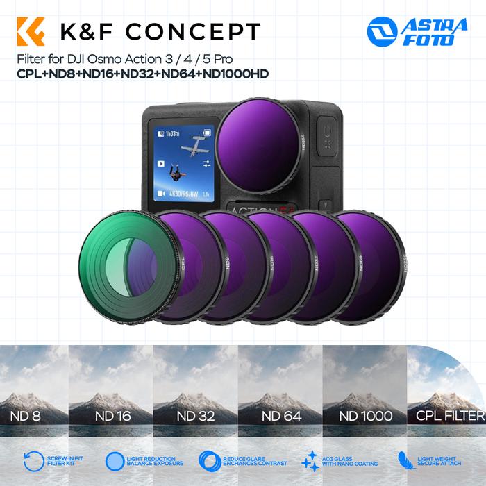 KNF Concept CPL+ND8+ND16+ND32+ND64+ND1000 HD Filter For DJI Osmo Action 3 / 4 / 5 Pro K&F Concept