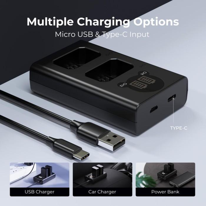 KNF Concept NP-FW50 LCD Dual Smart Charger Type C Fast Charging For Sony A6400 A6000 A5100 A7 II A6300 ZV-E10 · 6