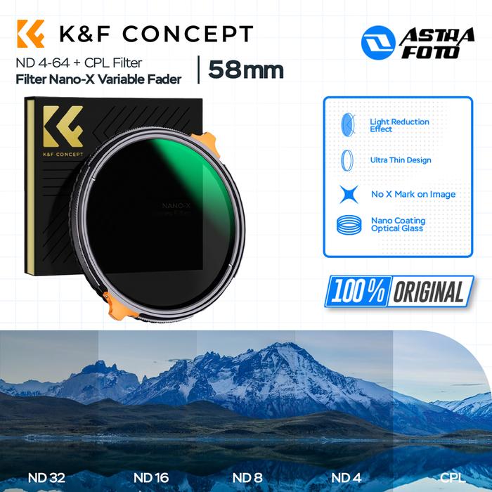 KNF Concept KNF Concept 58mm Filter Nano-X Variable ND4-64 + CPL K&F Filter Lensa