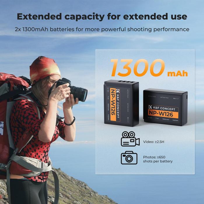 KNF Concept Battery Fuji NP-W126 2-Pack With Dual Charger NP-W126S K&F · 2