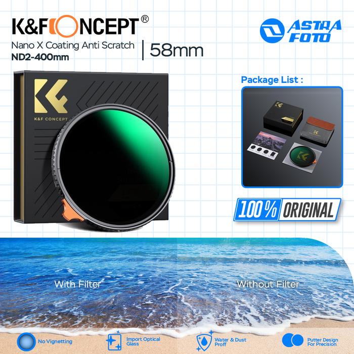 KNF Concept 58mm Filter Variable ND2-400 Nano X Coating Anti Scratch & Waterproof Pro HD Ultra Thin Lens Filter Lensa K&F Concept