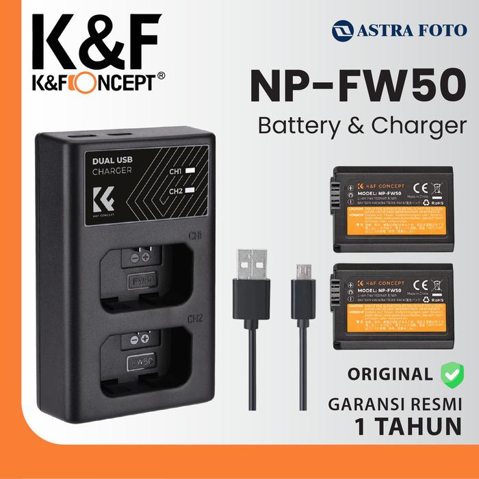 KNF K&F Concept Battery For Sony NP-FW50 2PCS + Dual Slot Charger NPFW50 - Battery Only · 2