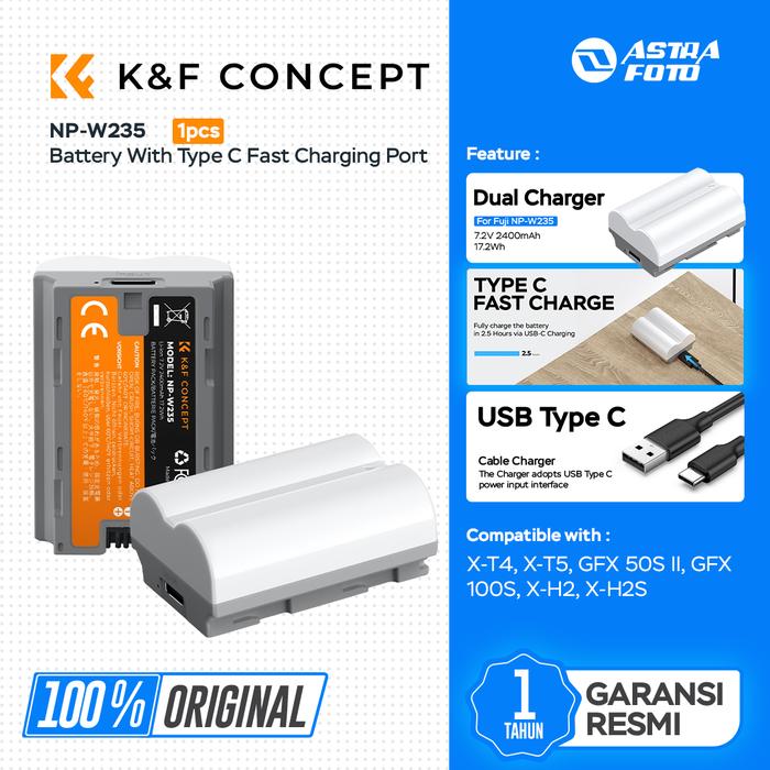 KNF Concept KNF Concept NP-W235 Battery With Type C Fast Charging Port For Fujifilm NPW235 Baterai K&F Concept - 1pc Battery