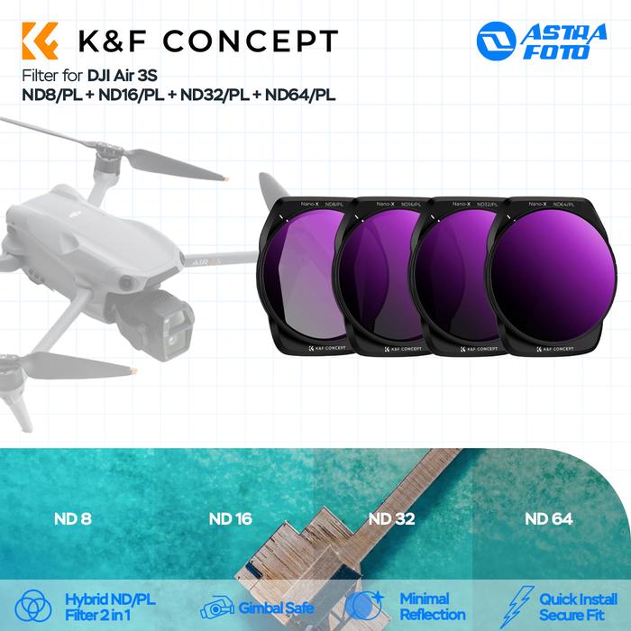 KNF Concept K&F Concept ND8/PL + ND16/PL + ND32/PL + ND64/PL For DJI Air 3S Neutral Density Drone Filter KNF Concept 4-Pack
