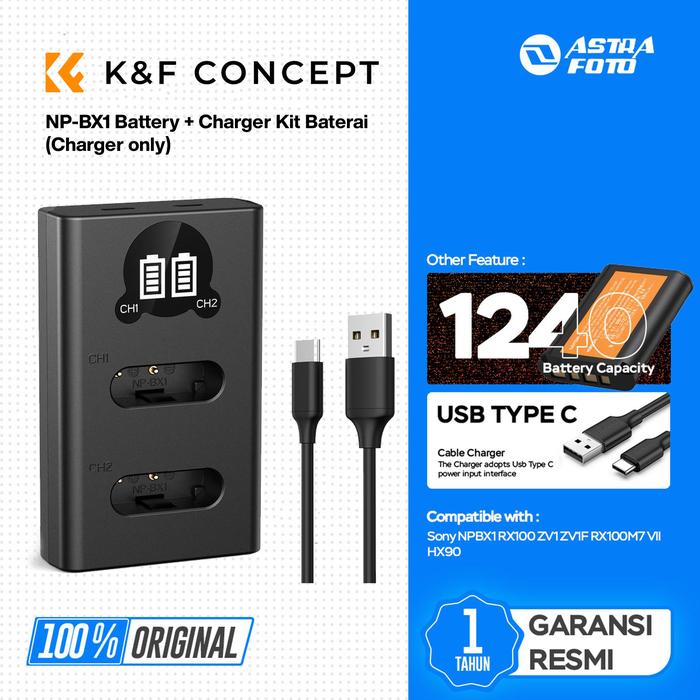 KNF Concept K&F Concept NP-BX1 Battery + Charger Kit Baterai For Sony NPBX1 RX100 ZV1 ZV1F RX100M7 VII HX90 KNF Concept - Charger Only