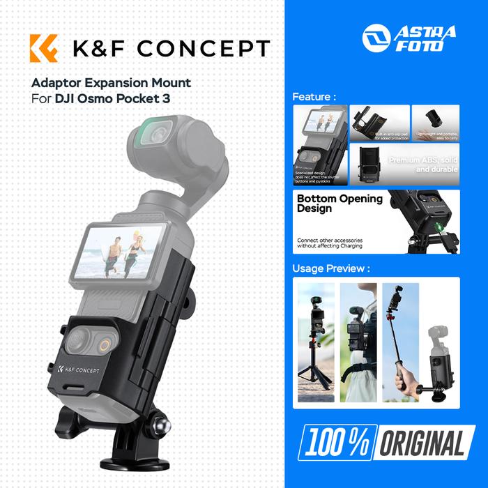 KNF Concept Adaptor Expansion Mount For DJI Osmo Pocket 3 With Cold Shoe & 1/4 Screw Hole Mounting Bracket K&F Concept