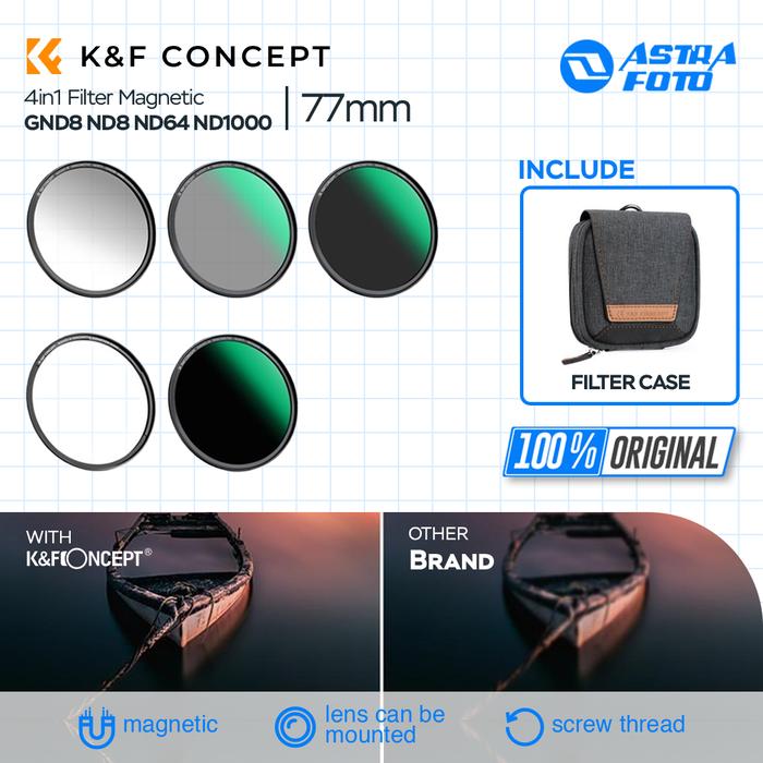 KNF Concept 77mm 4in1 Filter Magnetic GND8 ND8 ND64 ND1000 with Filter Case K&F Concept