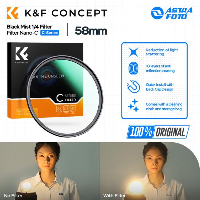 KNF Concept KNF Concept 58mm Lens Filter Nano-C Black Mist 1/4 Filter K&F Concept Black Diffusion
