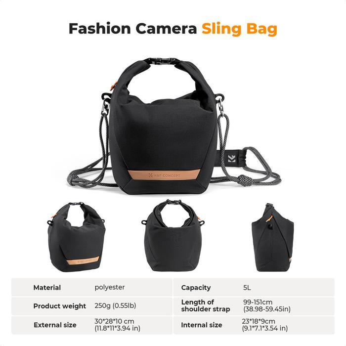 KNF Concept Sling Bag 5L Tas Kamera Mirrorless K&F Concept Camera Bag - Black - Gambar 4