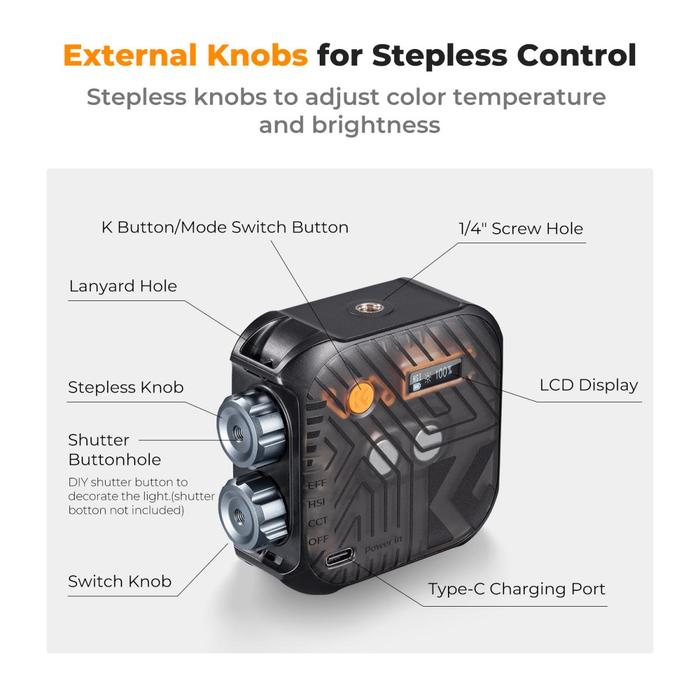 KNF Concept RGB LED Video Fill Light Portable With Magnet & Effect K&F - Biru · 4