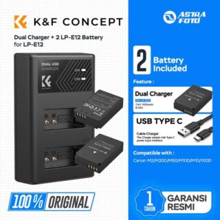 KNF Concept LP-E12 Battery For Canon Baterai & Charger For EOS M50 M100 M200 M10 100D K&F Concept - Kit 2 Battery+Charger