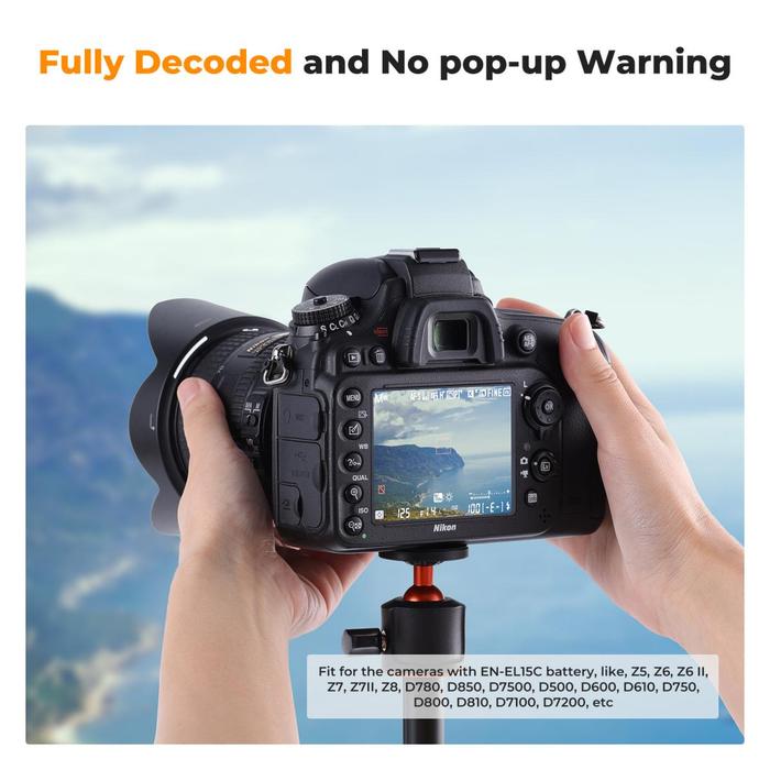 K&F Concept EN-EL15 Battery Type C Port Fast Charing For Nikon Z8, Z7II, Z 7, Z 6II, Z 6, Z5, D850, D810, D810A, D780, D750, D610, D500, D7500, D7200 Baterai Kamera KNF Concept · 6
