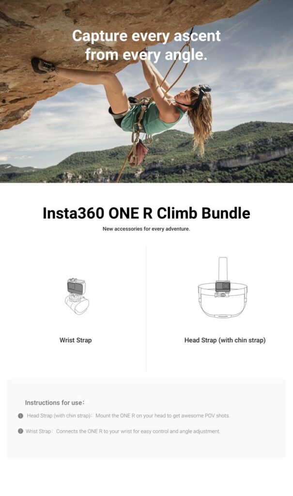 Insta360 Climb Bundle - Insta 360 Head Strap & Wrist Strap ONE R X X2 · 3