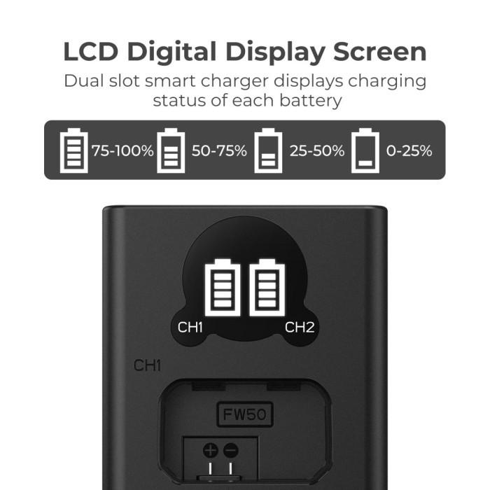 KNF Concept NP-FW50 LCD Dual Smart Charger Type C Fast Charging For Sony A6400 A6000 A5100 A7 II A6300 ZV-E10 · 8