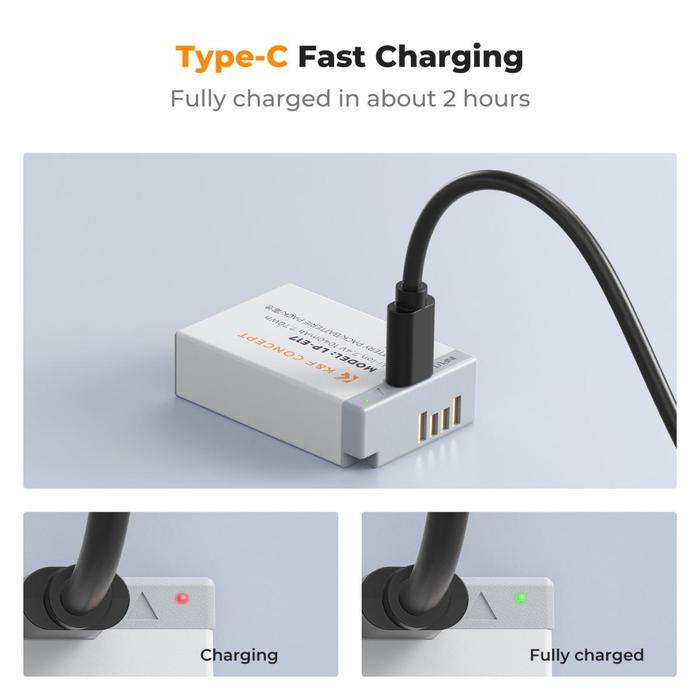K&F Concept LP-E17 Battery with USB C Fast Charging for Canon EOS RP R10, R8, R50, EOS M3, M5, M6, EOS 200D, 77D, 750D, 760D, 800D, 8000D KNF Concept Baterai LPE17 - 1pc Battery · 4