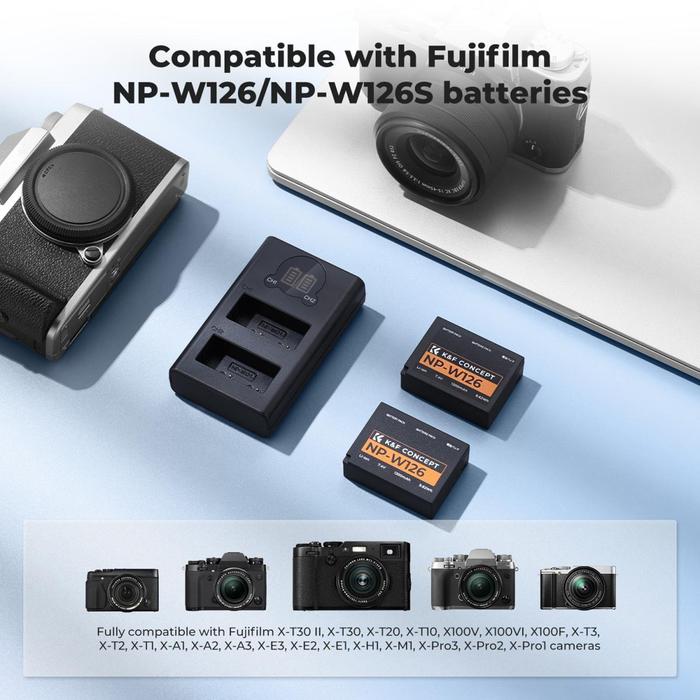 KNF Concept Battery Fuji NP-W126 2-Pack With Dual Charger NP-W126S K&F · 3