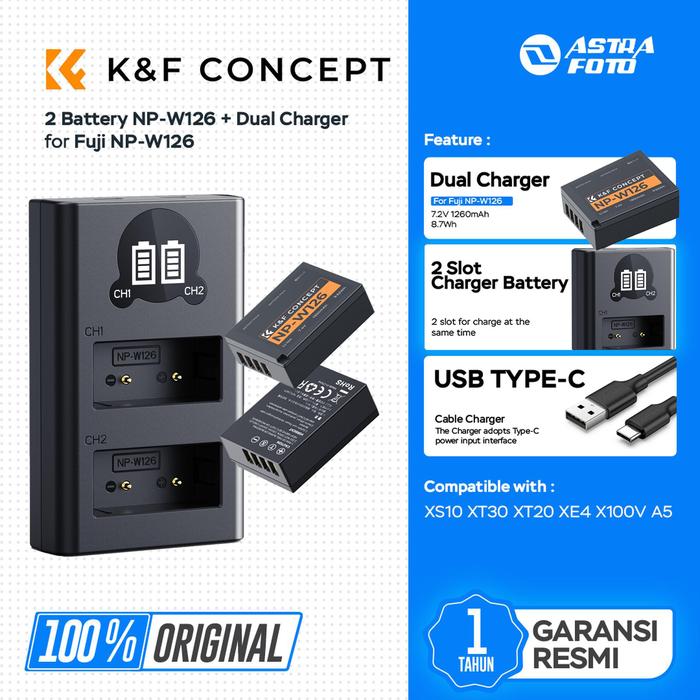 KNF Concept KNF Concept Battery Fuji NP-W126 2-Pack With Dual Charger NP-W126S K&F