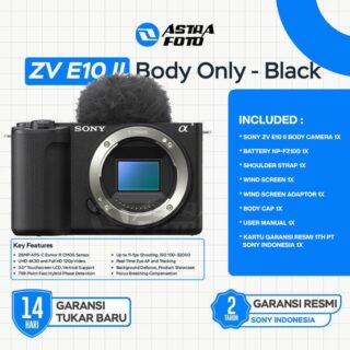 Sony ZV E10 II Sony ZVE10 Mark II Mirrorless Camera Body Only / Kit 16-50mm GARANSI RESMI - Body Only, Black