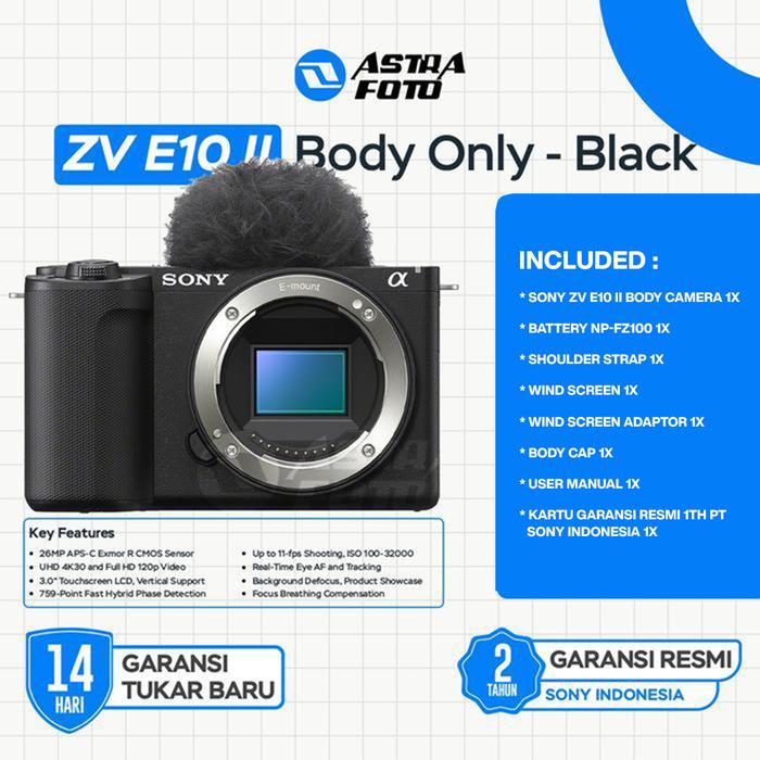 Sony Sony ZV E10 II Sony ZVE10 Mark II Mirrorless Camera Body Only / Kit 16-50mm GARANSI RESMI - Body Only, Black