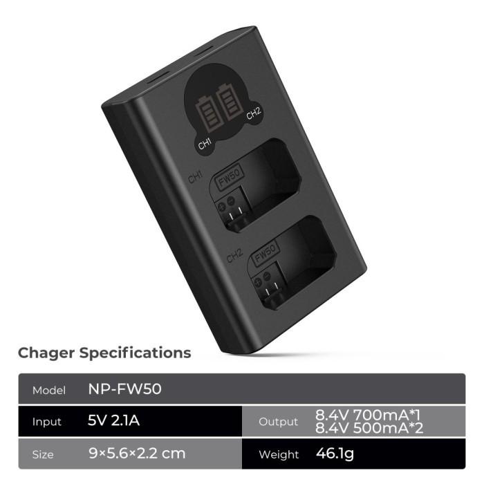 KNF Concept NP-FW50 LCD Dual Smart Charger Type C Fast Charging For Sony A6400 A6000 A5100 A7 II A6300 ZV-E10 · 4