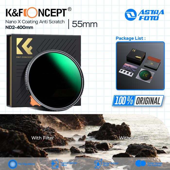 KNF Concept 55mm Filter Variable ND2-400 Nano X Coating Anti Scratch & Waterproof Pro HD Ultra Thin Lens Filter Lensa K&F Concept
